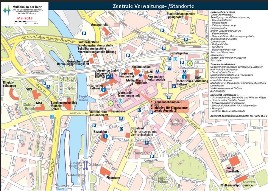 Standorte der Mülheimer Stadtverwaltung in der Innenstadt Stand Mai 2018 - Carola Hartung / Amt für Geodatenmanagement, Vermessung, Kataster und Wohnbauförderung Standorte der Mülheimer Stadtverwaltung in der Innenstadt Stand Mai 2018 - Carola Hartung / Amt für Geodatenmanagement, Vermessung, Kataster und Wohnbauförderung