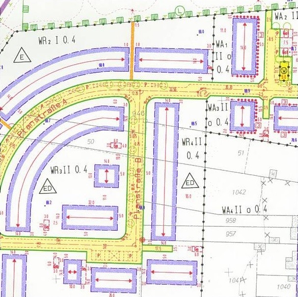 Hier sieht man einen verbindlichen Bauleitplan (groß). Quelle/Autor: Dezernat I - Repräsentation, Zentrale Verwaltungssteuerung, Wirtschaftsförderung Hier sieht man einen verbindlichen Bauleitplan (groß).