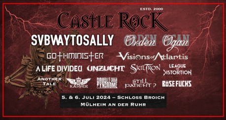 Castle Rock 2024, am 5. und 6. Juli 2024, Schloß Broich, Veranstaltungsflyer - Michael Bohnes/Kulturbetrieb Castle Rock 2024, am 5. und 6. Juli 2024, Schloß Broich, Veranstaltungsflyer - Michael Bohnes/Kulturbetrieb